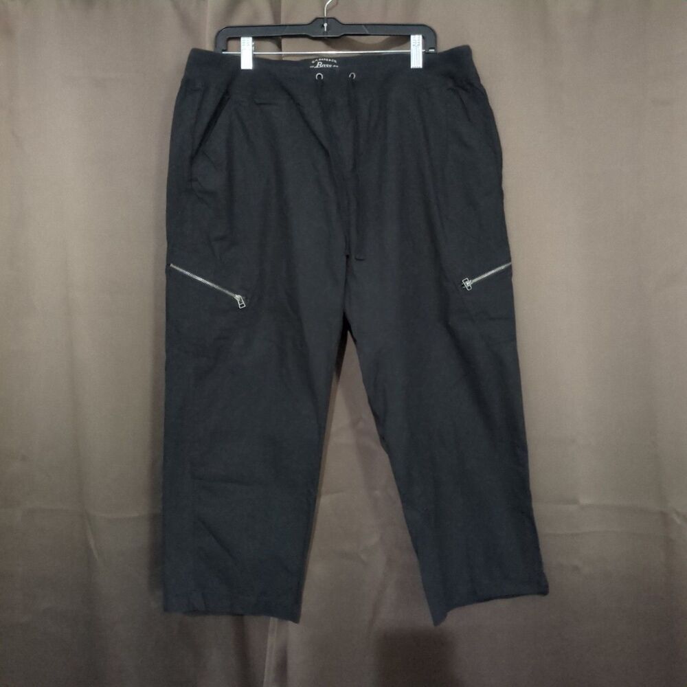 GH Bass Women's Capri Pants Black Cargo Drawstring Zip Pockets Casual Utility XL